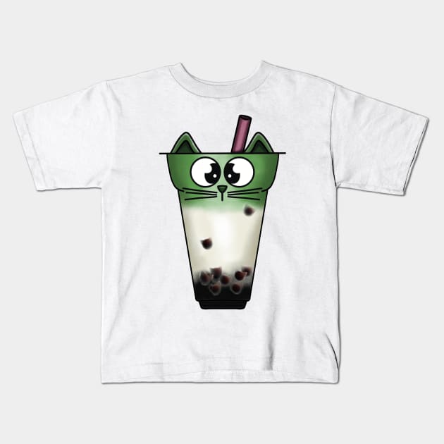 Boba Meow Tea Kids T-Shirt by Nuffypuffy